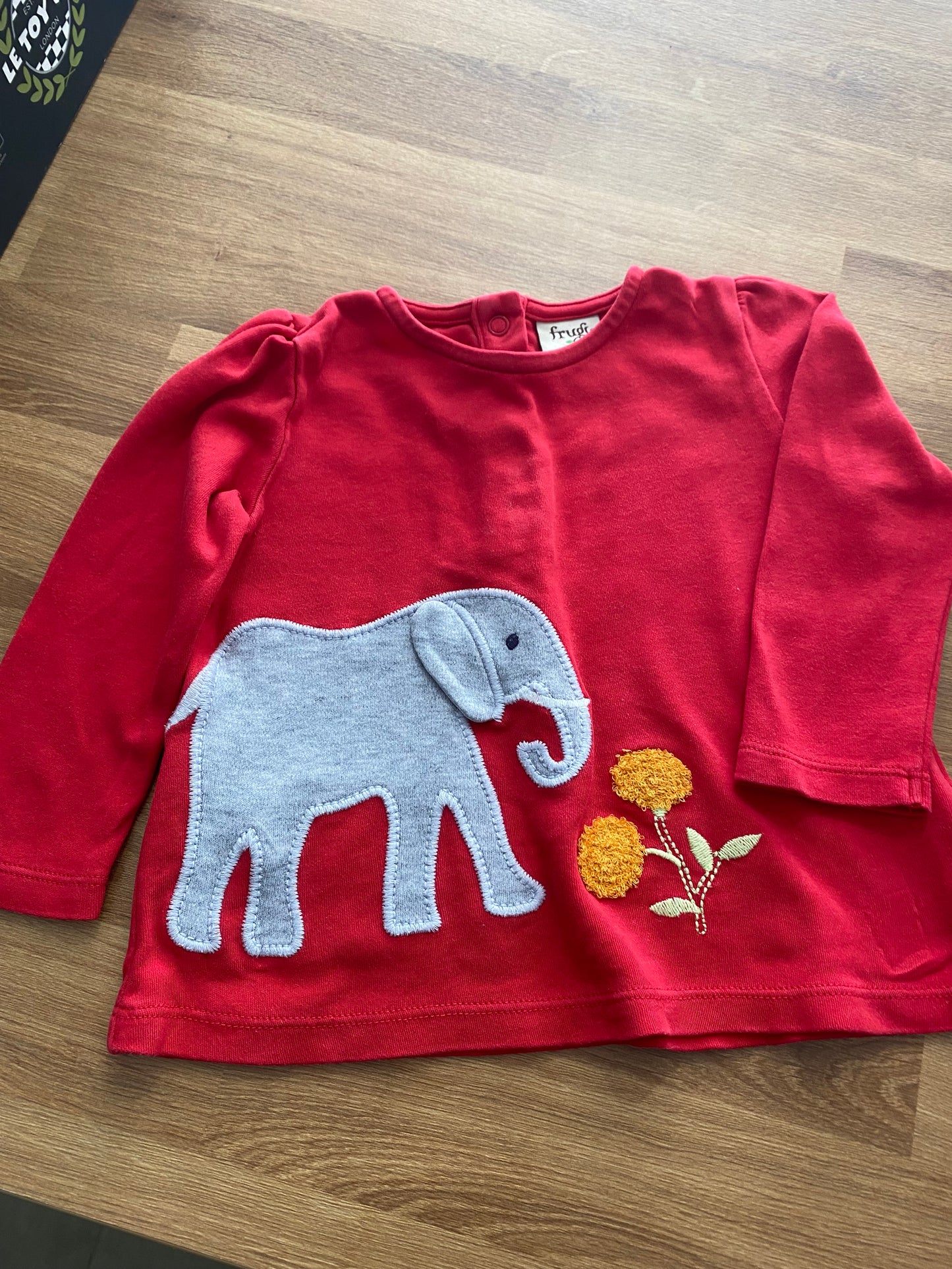 Frugi red elephant top 6-12 months