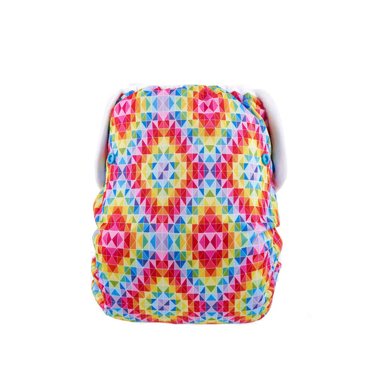 Image showing the back of a Reusabelles BreeZe wrap which goes over the top of a fitted nappy.