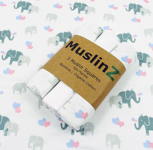 Bamboo and Cotton Muslin Squares - Elephant