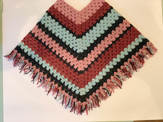 Winter Moonlight Crocheted Poncho - Medium