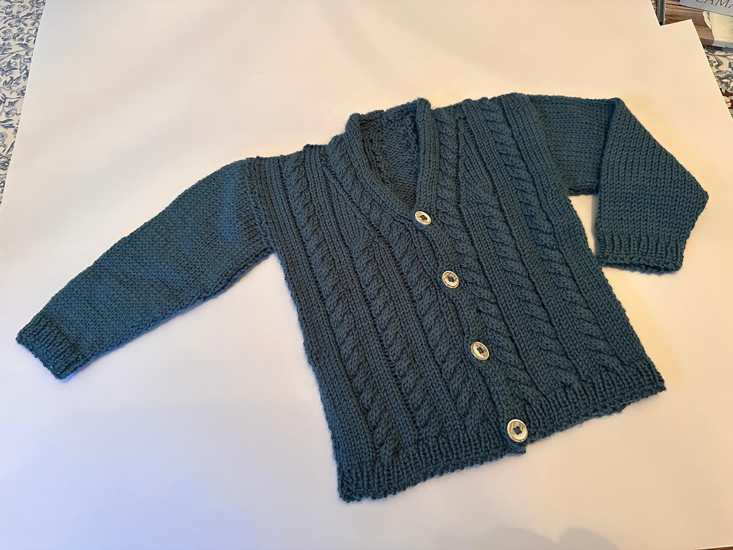 Cable Knit Cardigan - Teal Blue