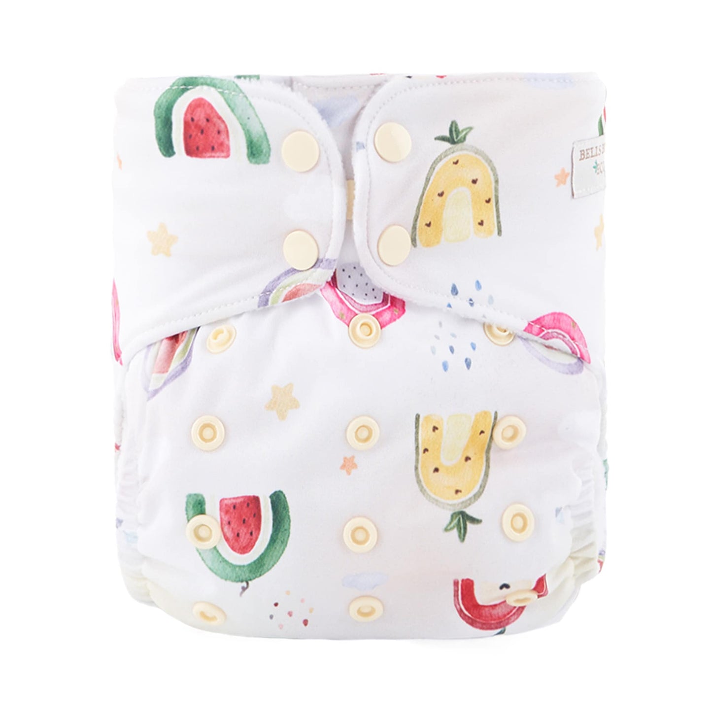 Image of a Bells Bumz Reusable Pocket Nappy Shell in Squeeze the day print