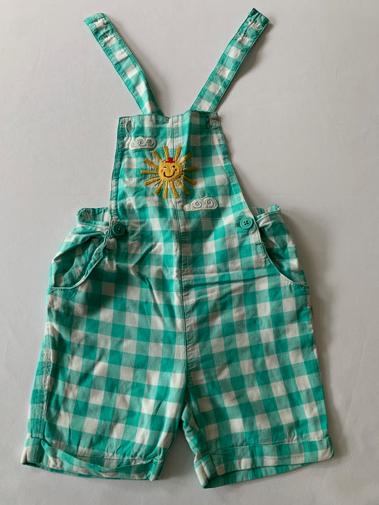 Frugi Green Checked Short Dungarees 6-12 months