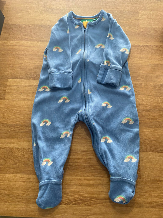 Little Green Radicals blue rainbows Sleepsuit 0-3mths