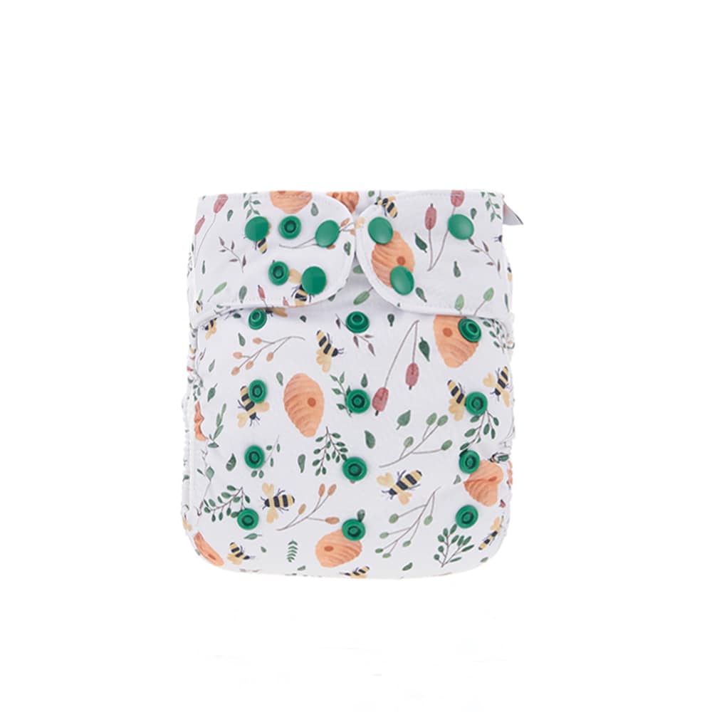 Image showing reusable cloth nappy with a bee print.