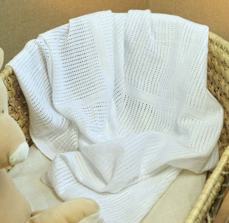 100% Cotton Cellular Blanket - White