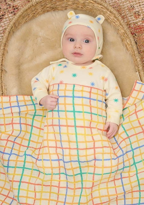 Ditto - Rainbow Checked Muslin Swaddle Blanket