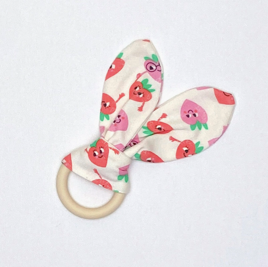 Strawberry Print Baby Teething Ring