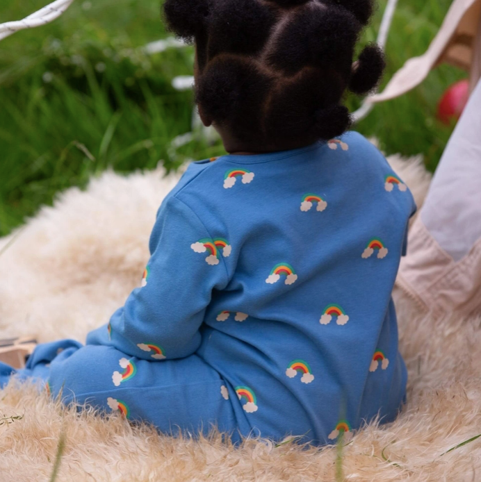 Blue Rainbows Zip Babygrow
