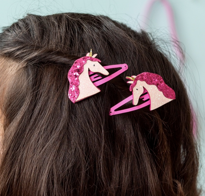 Glitter Hair Clips - Unicorns