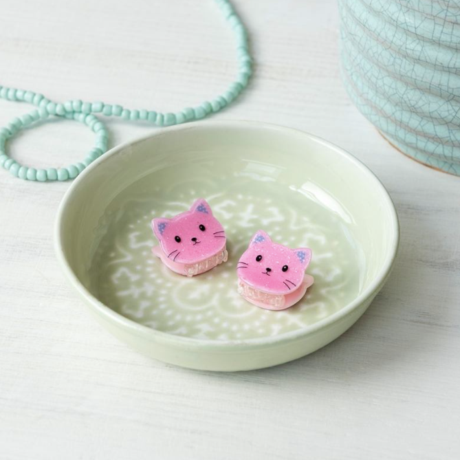 Mini Hair Claw Clips - Pink Cats