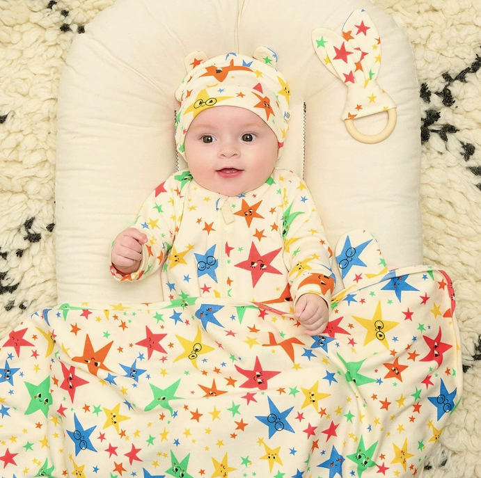 Star Print Baby Blanket With Hood