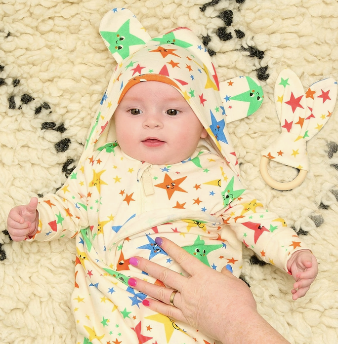 Star Print Baby Blanket With Hood