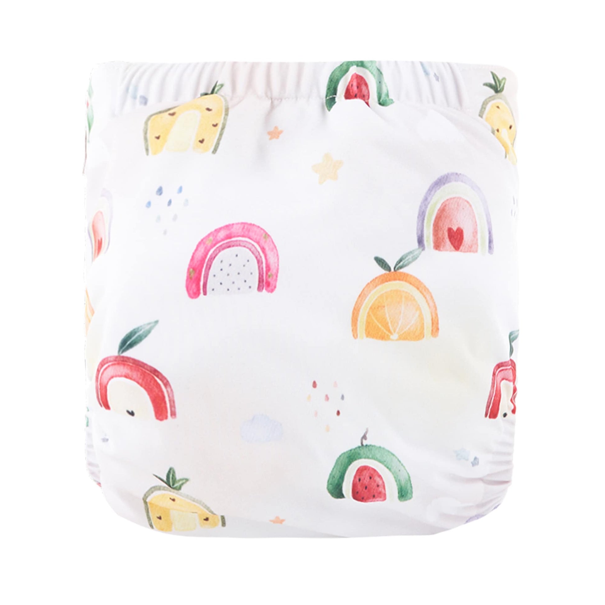 Back of a Bells Bumz pocket nappy shell featuring the Squeeze the Day print. 