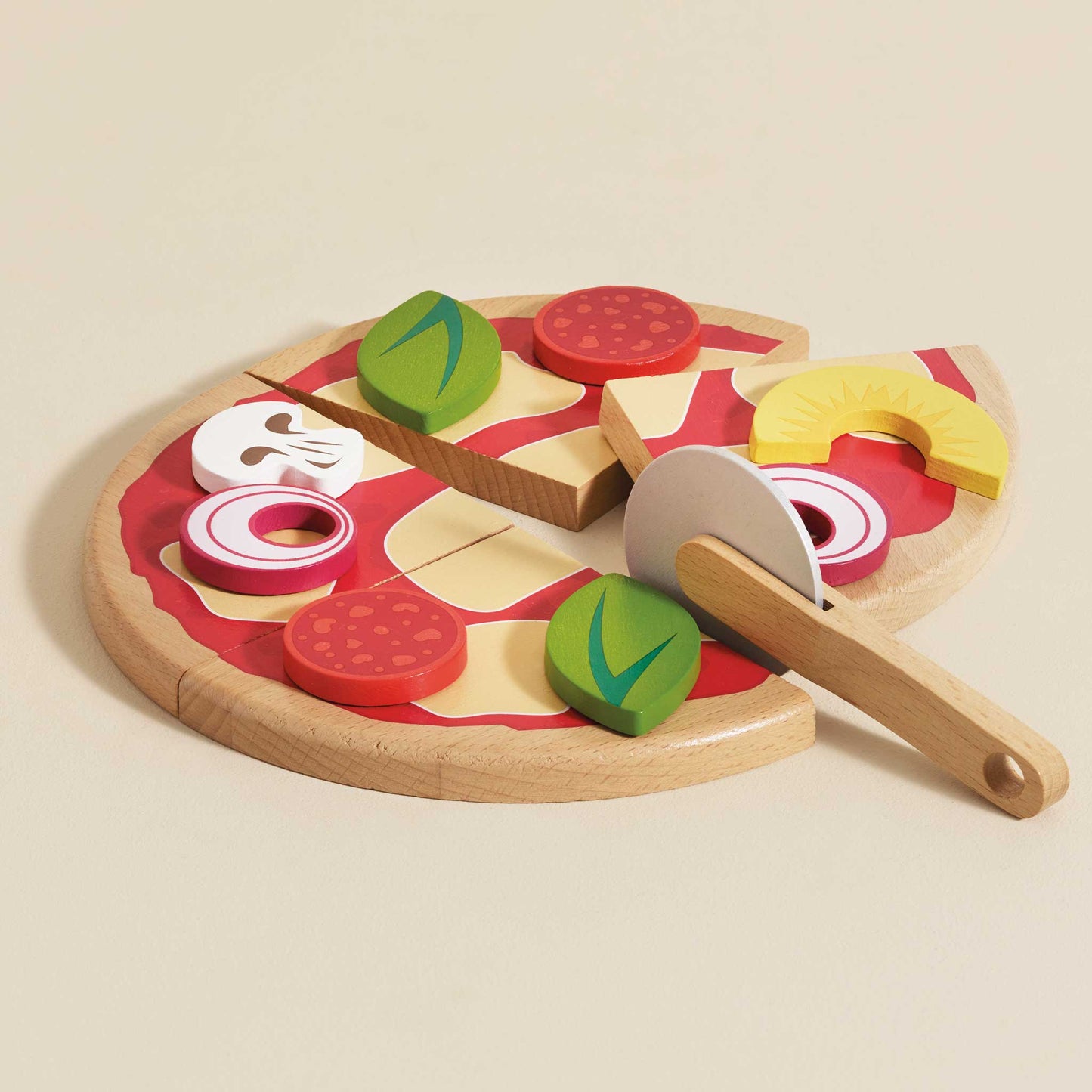 Wooden Pizza and Toppings
