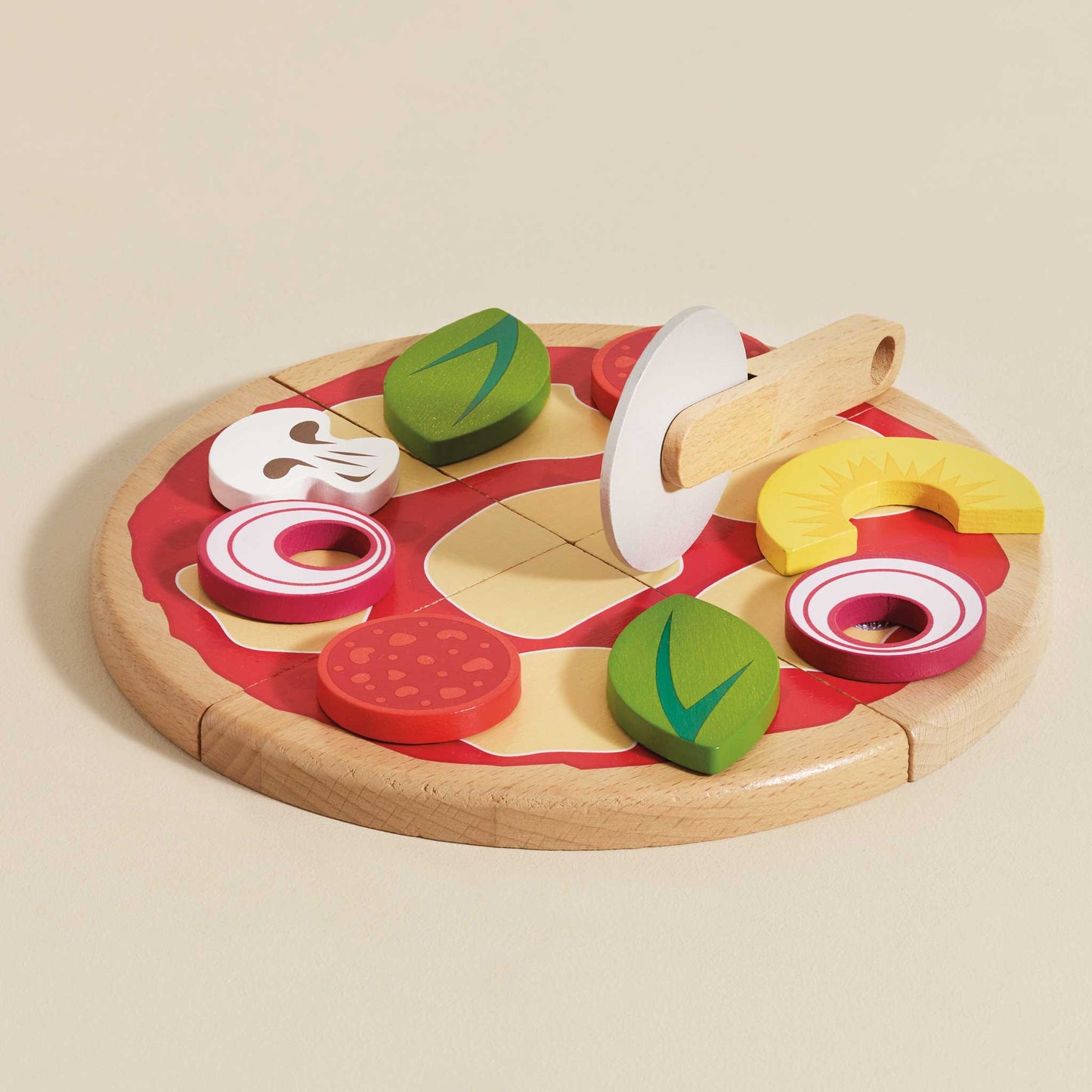 Wooden Pizza and Toppings