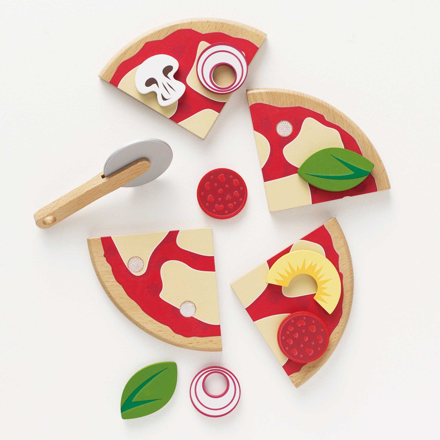 Wooden Pizza and Toppings