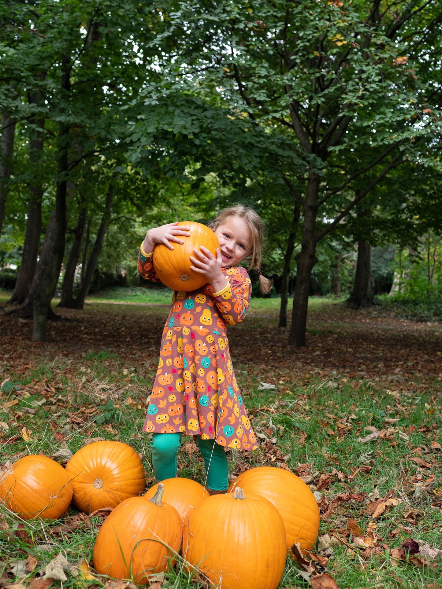 Pumpkin Print Long Sleeved Skater Dress