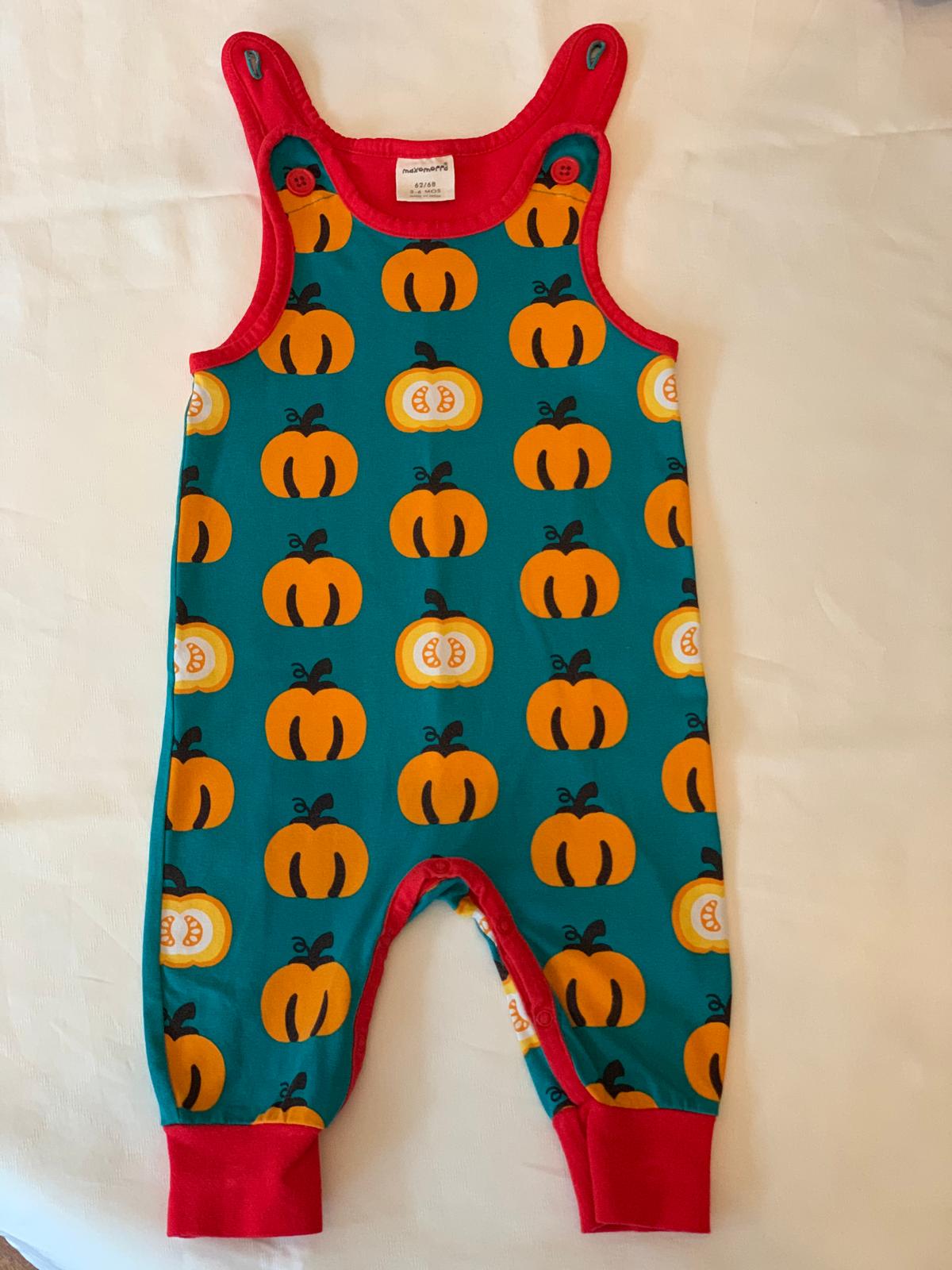 Maxomorra Pumpkin Print Dungarees 3-6months
