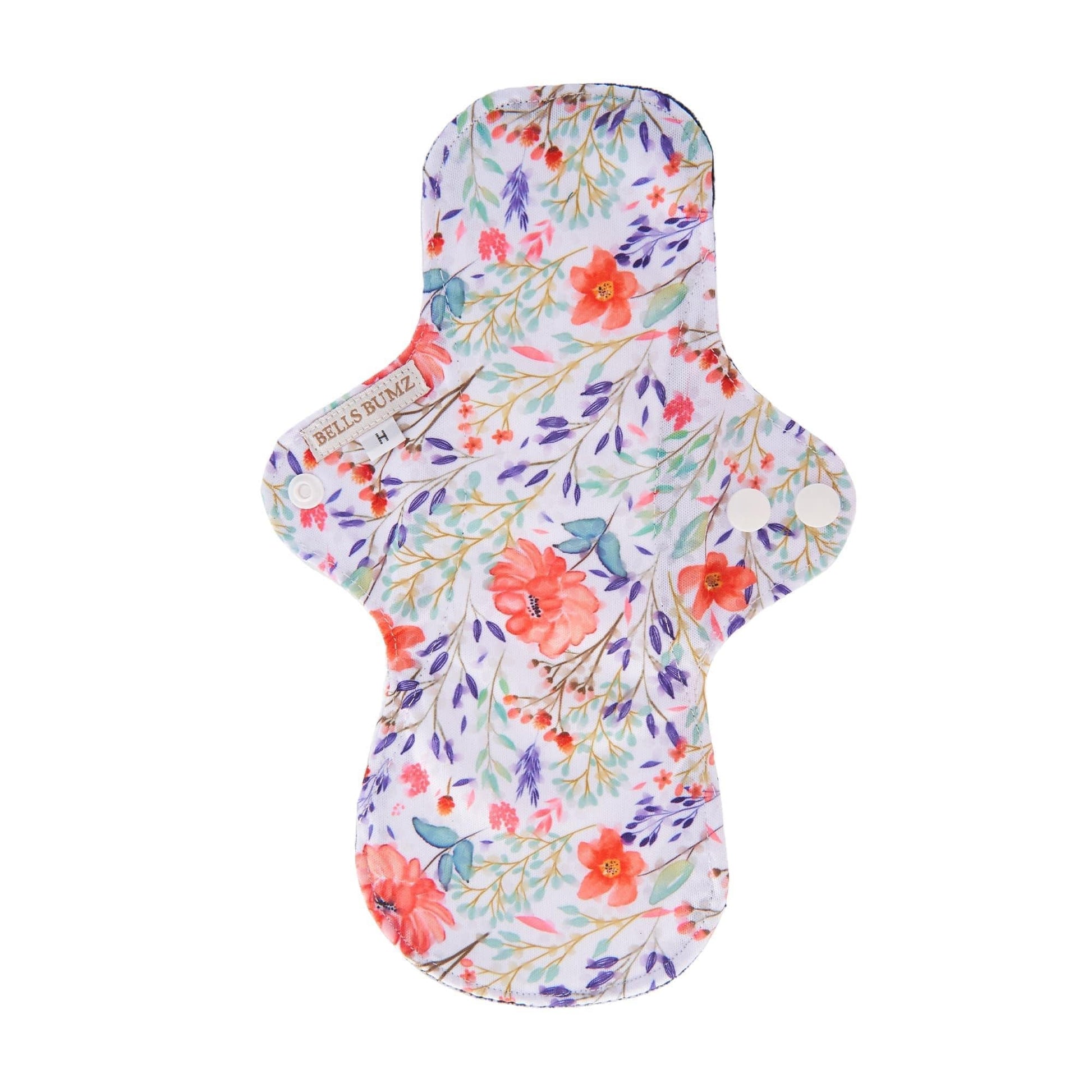 Image shows a reusable cloth sanitary pad in a pink flower print.