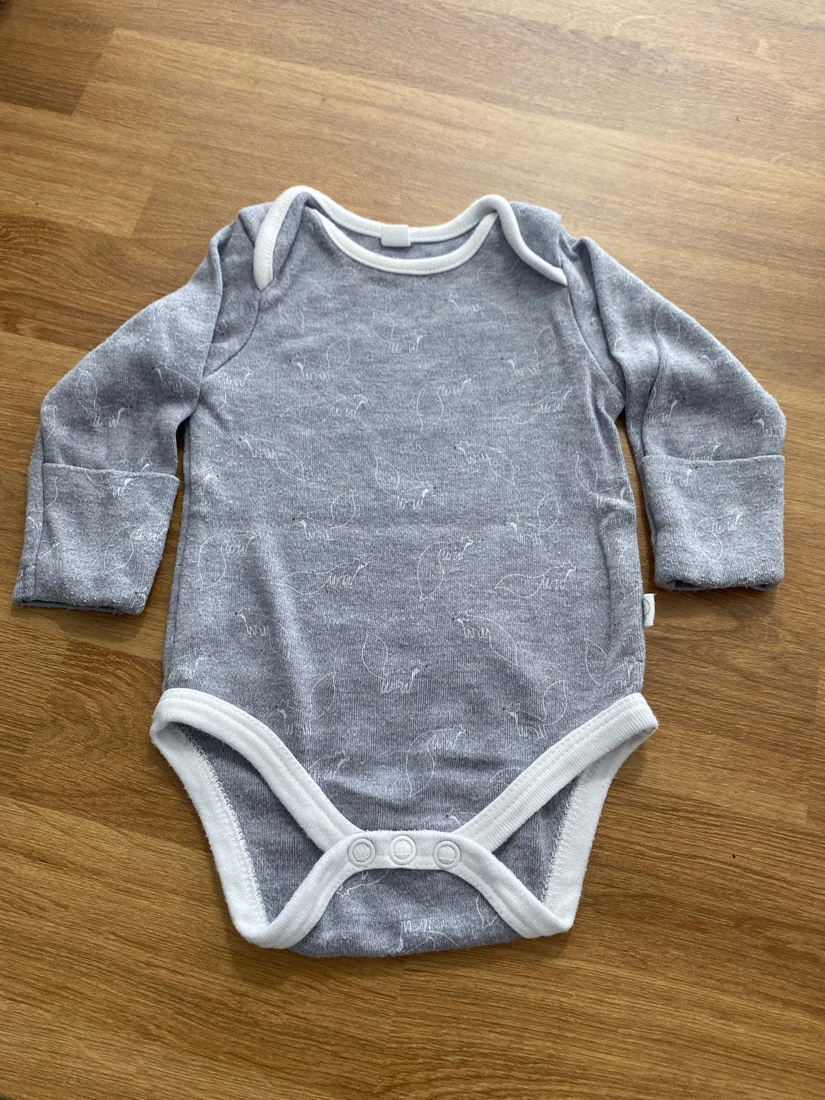 Mori grey long sleeve bodysuit 0-3mths