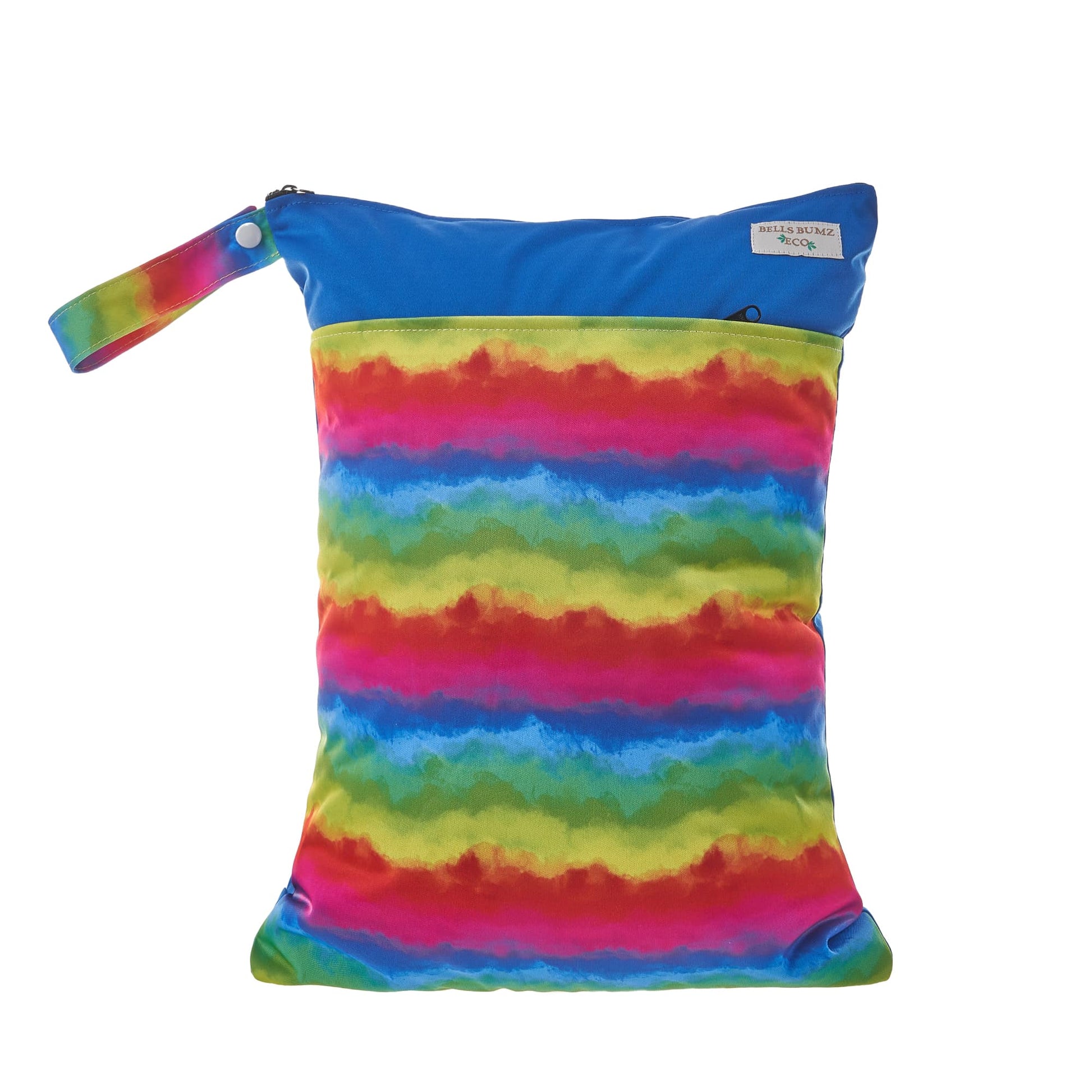 Medium wet bag with a rainbow stripe pattern.