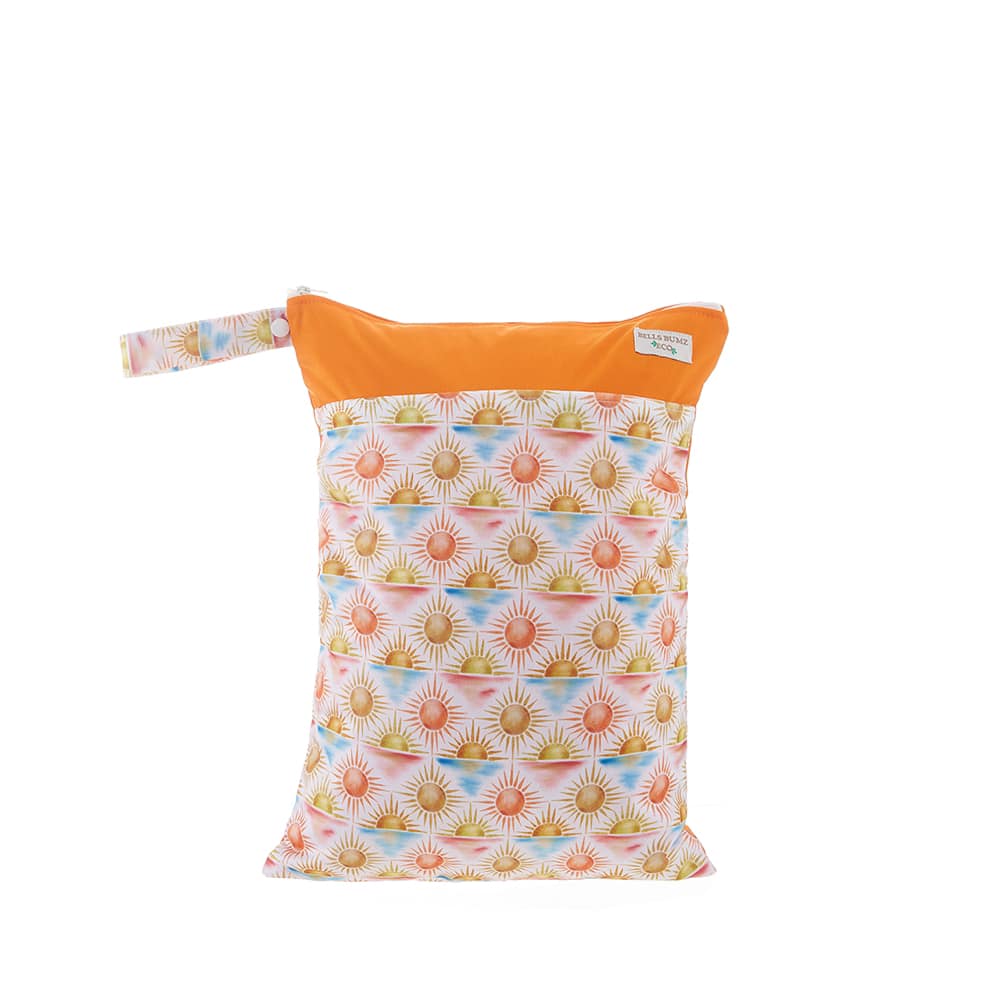 Medium wet bag with a sun print.